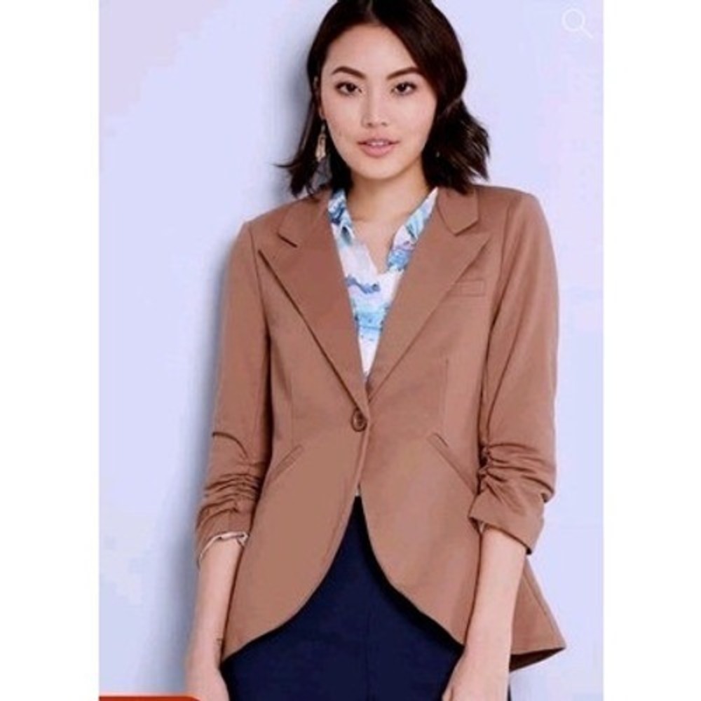 ModCloth Fine And Sandy Khaki Single Breasted‎ Ruched 3/4 Sleeve Blazer - 4X